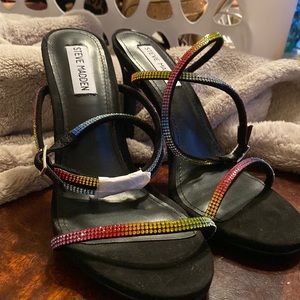 Rainbow Jeweled Steve Madden Strapped heels! Never worn size 8.5